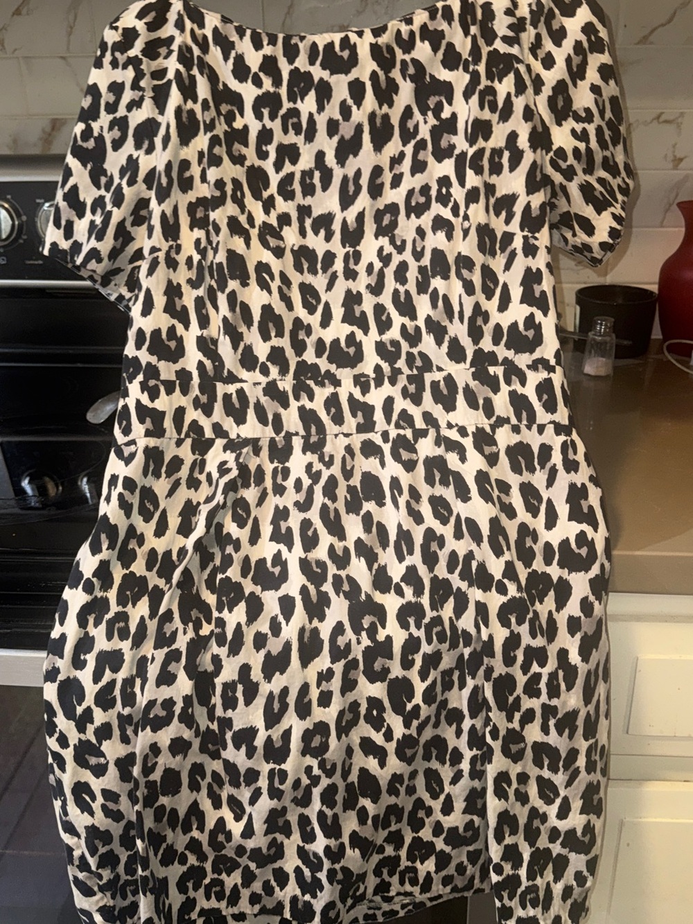 Leopard Print Short Sleeve Dress - Black & White